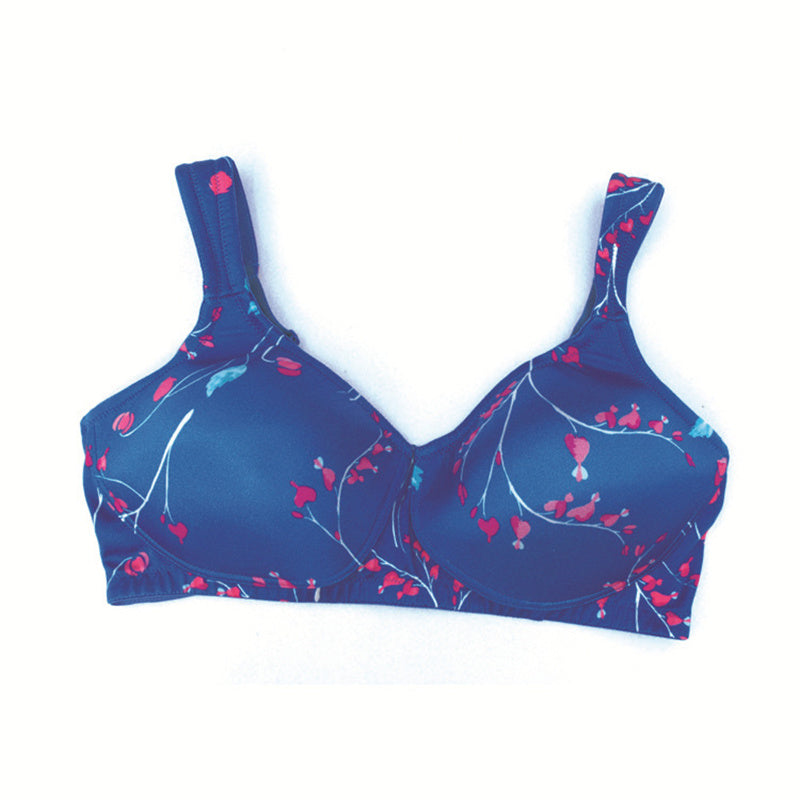 Blue Printed Wide Strap Bra