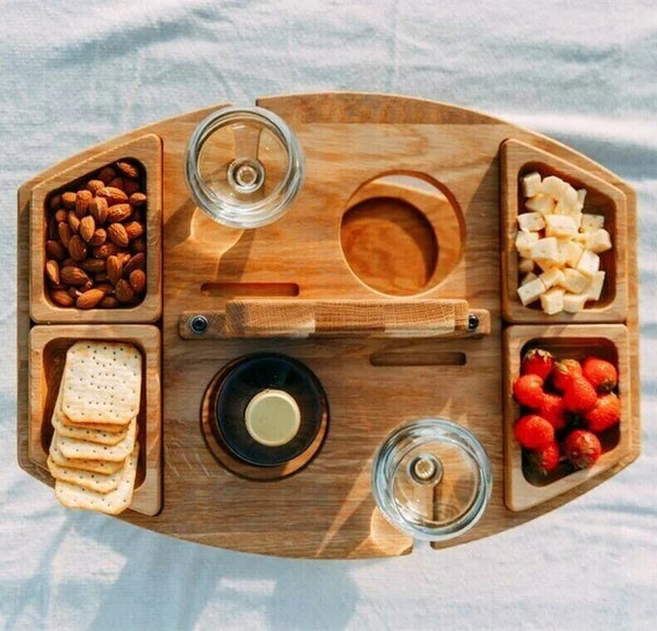 PORTABLE WOODEN OUTDOOR PICNIC WINE TABLE