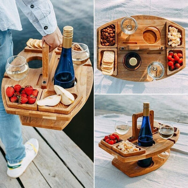 PORTABLE WOODEN OUTDOOR PICNIC WINE TABLE