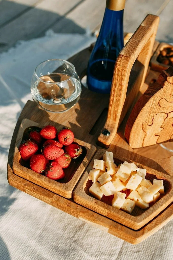 PORTABLE WOODEN OUTDOOR PICNIC WINE TABLE