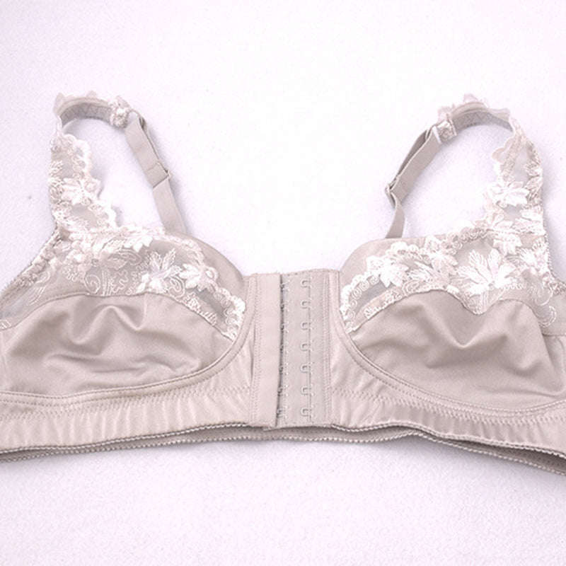 Floral Embroidered Strap Front Button Bra