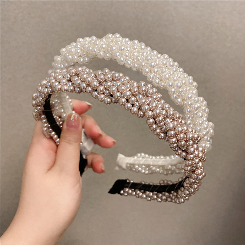 Wide Side Pearl Twist Braid Hairband